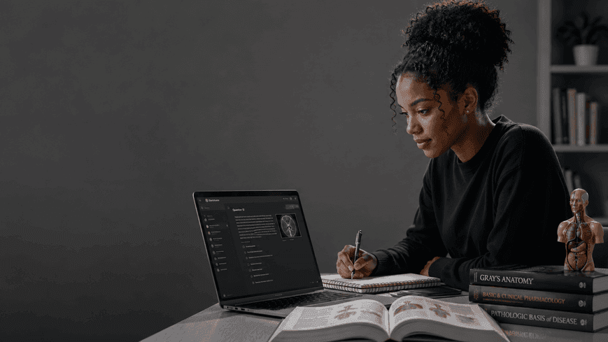 Medical graduate preparing for a computer-based examination